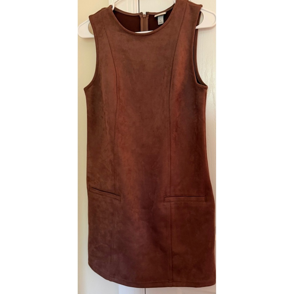 A New Day Cognac Brown Faux Suede Sleeveless Shift Dress Size 2 324840